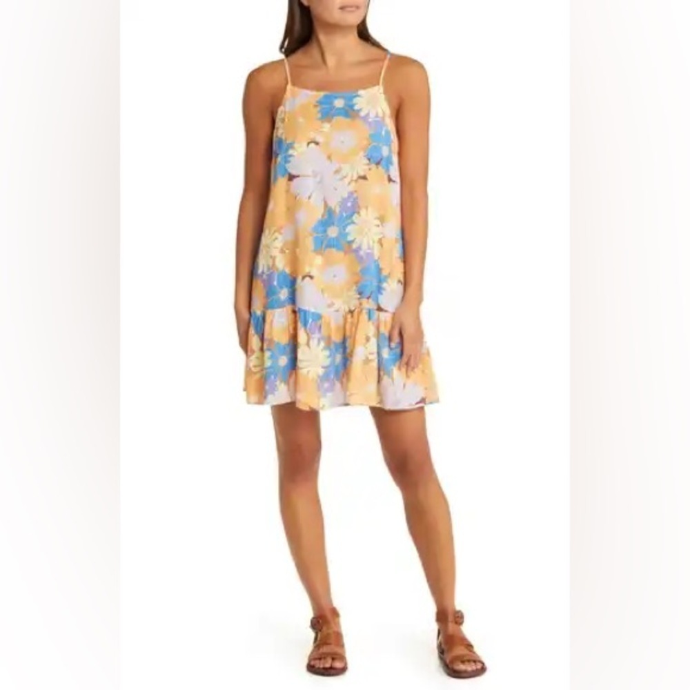 Rip Curl - Sunrise Colorful Floral Spaghetti Strap Ruffle Dress Size Large